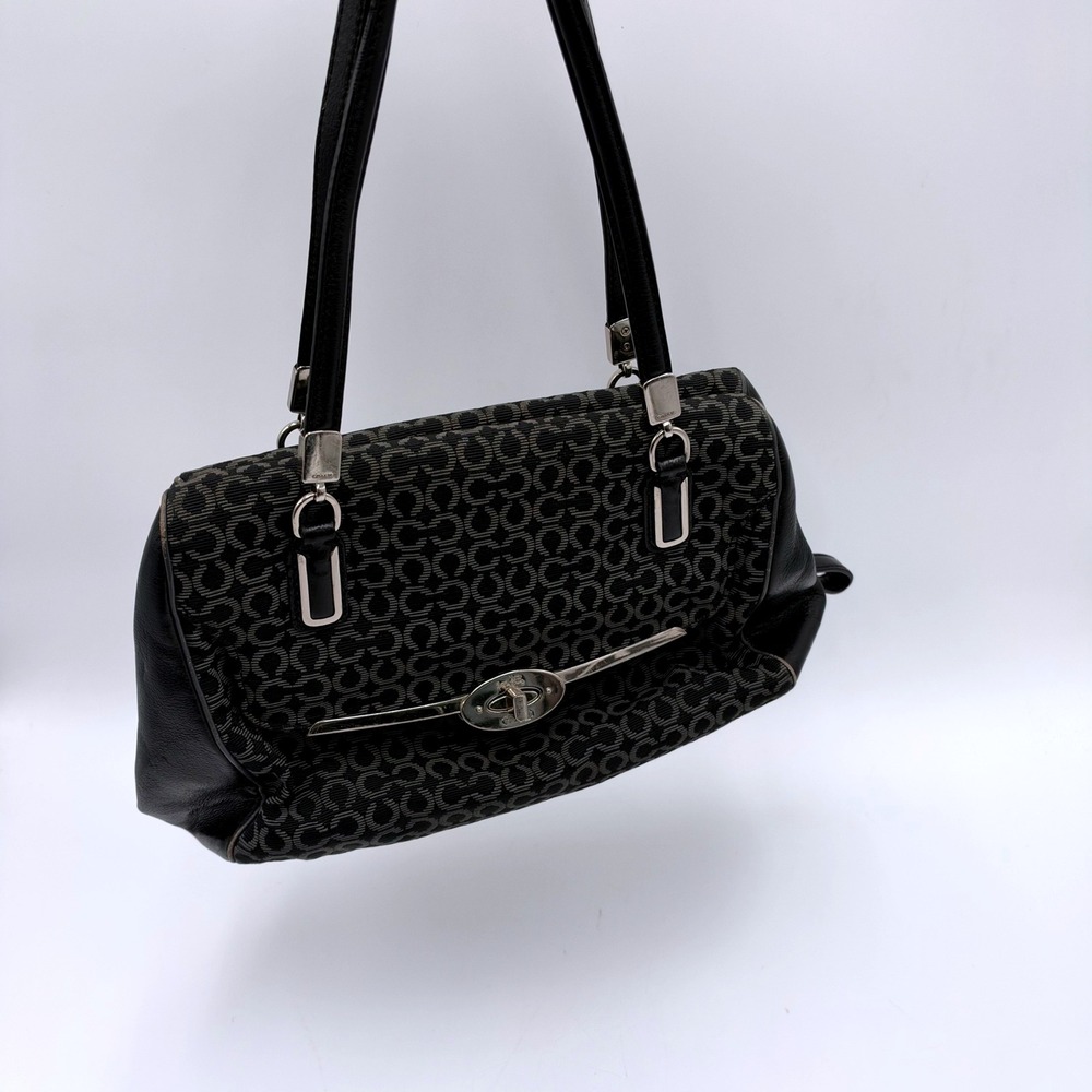 Vinatge Coach Black Grey Optic Signature Jacquard Leather Shoulder Bag 25215